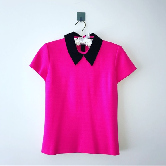 Fuchsia Knit Top with Contrasting Collar - Picture 1 of 4